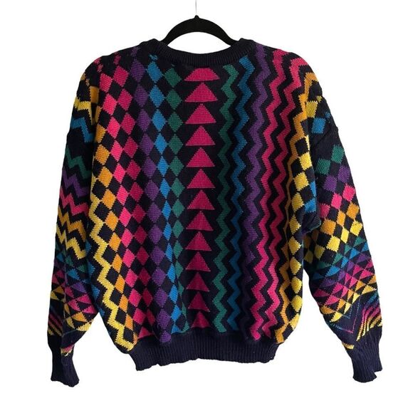WESTMORLAND KNITWEAR Vintage Wool Geometric Print Sweater Black One Size - Picture 3 of 5